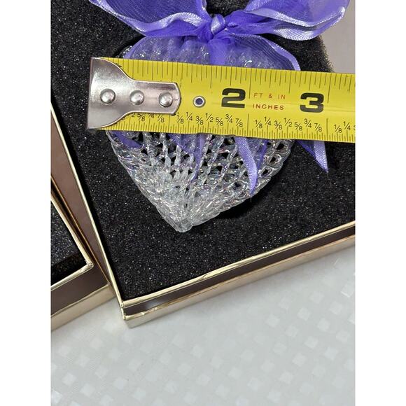 Set 5 Handblown Spun Iridescent Glass Heart Ornament w Ribbon Bows 3" Holiday - Picture 9 of 10